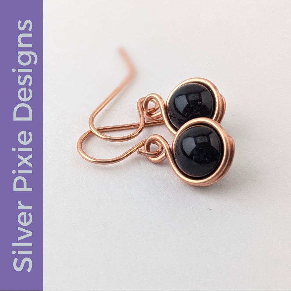 Black Onyx Copper Drop Earrings